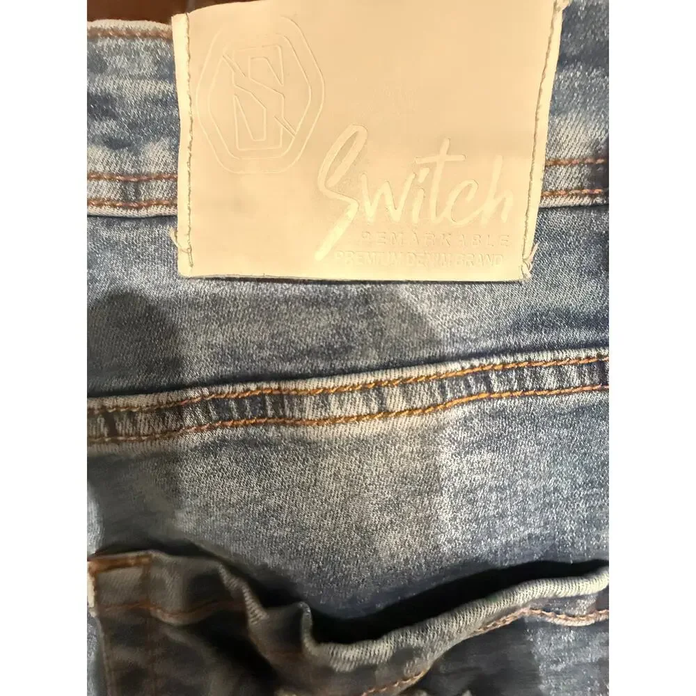 Switch Remarkable Men's Slim Taper Fit Biker Distressed Blue Denim Jeans 36x32
